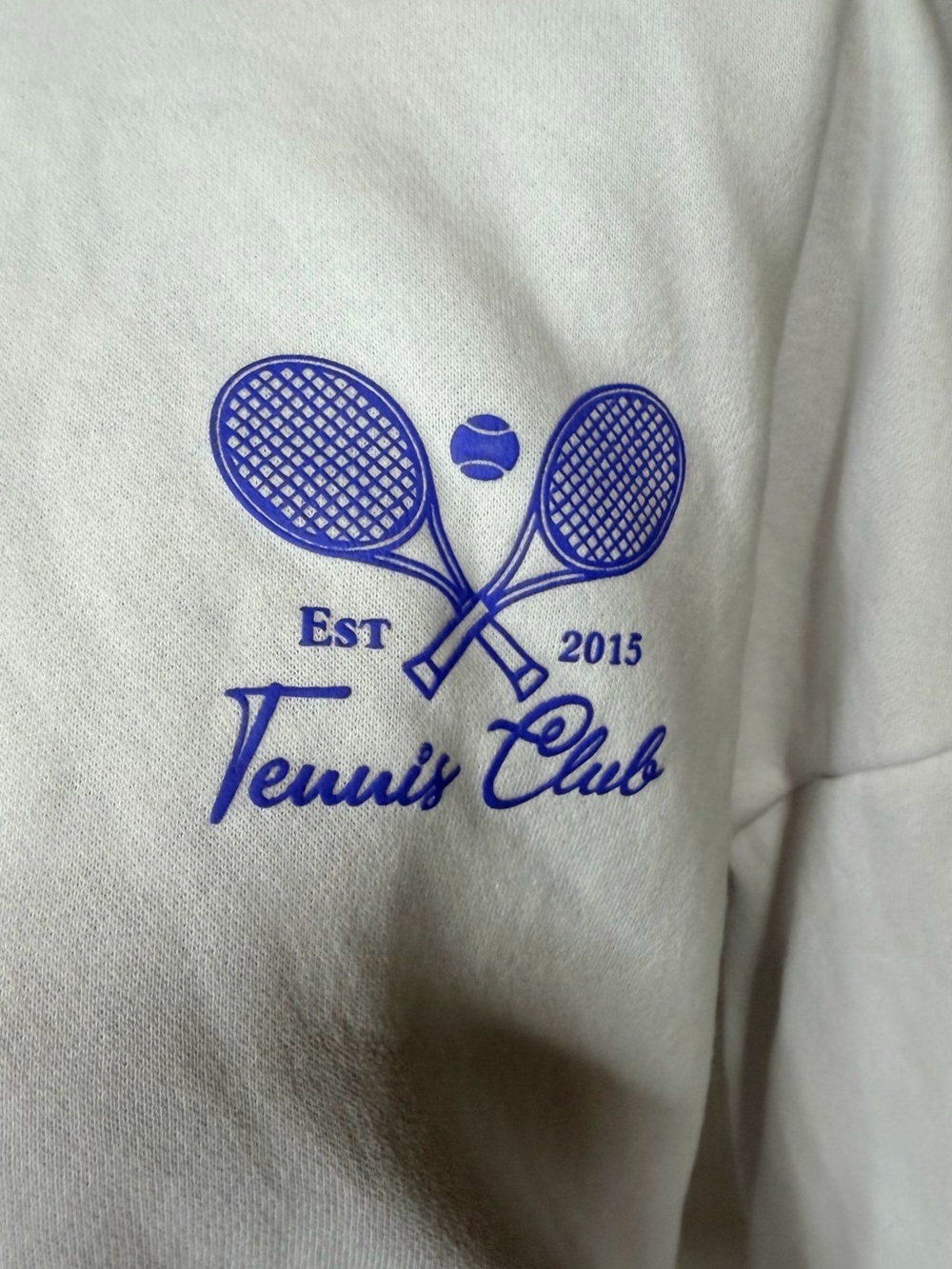 Tennis Club Graphic Crewneck Sweatshirt - White with Blue Print - Picture 3 of 15